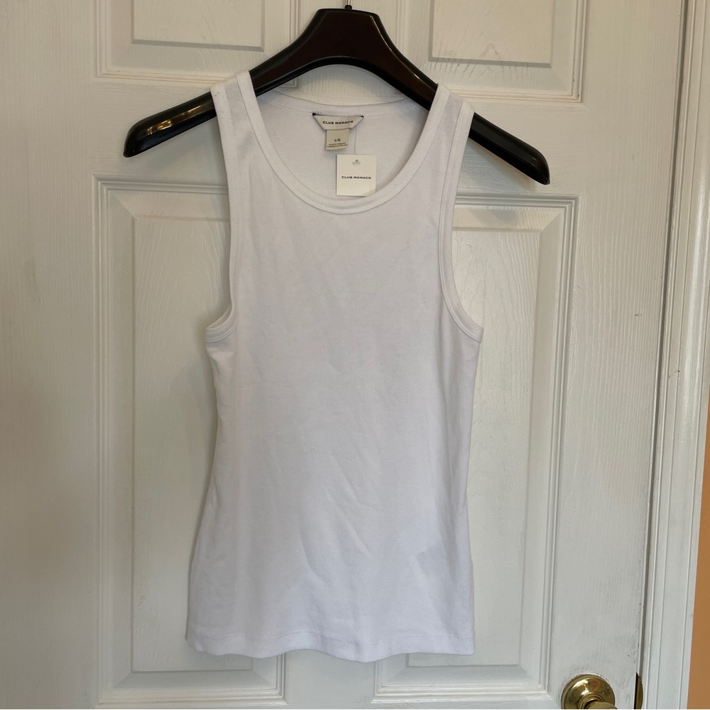 Club Monaco Ivory Ribbed Racerback Tank